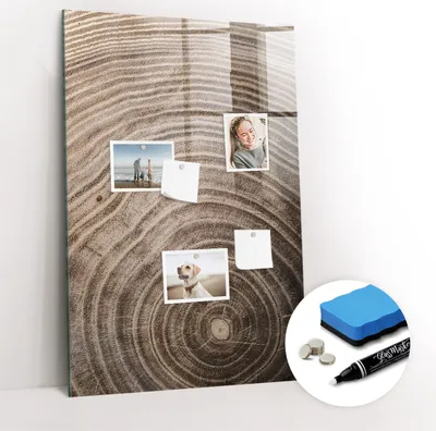 Produktbild von Magnetpinnwand Memoboard - Zubehörsatz - Weißer Marker + Schwamm + Magnete - 60 x 90 cm - Holzmaserung