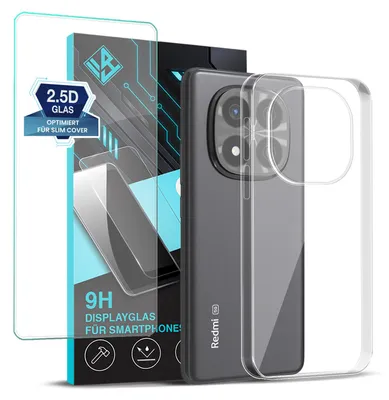 Produktbild von Handyhülle für Xiaomi Redmi Note 14 Pro+ 5G mit 9H Displayglas Displayschutz Hülle Transparent Flexibel Elastisch Case Cover Backcover Schutzhülle