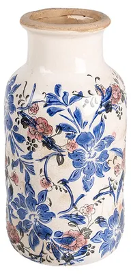 Zdjęcie produktu dla Clayre & Eef Wazon Ø 14x26 cm Beżowo-niebieski Ceramiczne kwiaty