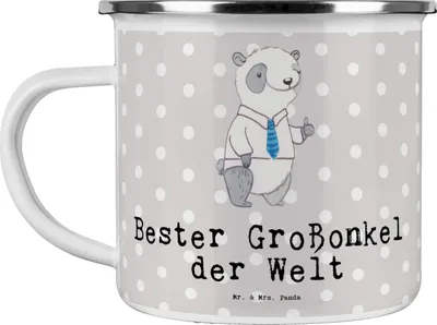 Produktbild von Mr. & Mrs. Panda becher emaille Panda Bester Großonkel der Welt - Grau Pastell - Geschenk, Geschenkidee, Tasse, Pott, Kaffeepott, Teetasse, Onkel, Teebecher