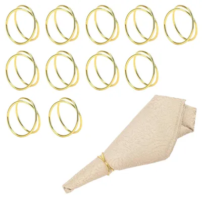 Produktbild von 12 goldene Serviettenringe mit doppeltem, spiralförmigem Design für festliche Anlässe und Abendessen