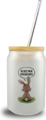 Produktbild von Du bist mein Lieblingshase Trinkglas mit Bambusdeckel