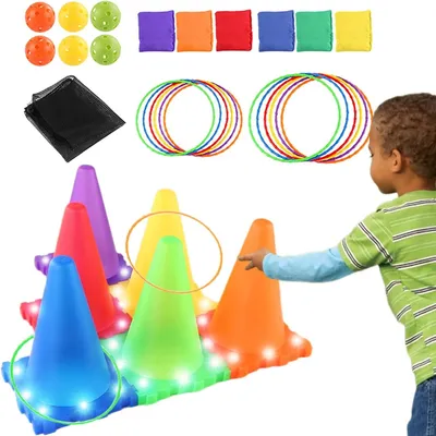 Produktbild von Light Up Wurfspiele Outdoor Spiele Gartenspiele für Kinder 3+Jahre, Ball & Ring & Bean Bag Toss Spiel Set, Wurfspiel Gartenspielzeug Spiele