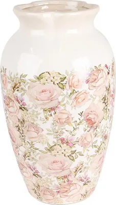 Produktbild von Clayre & Eef Vase Ø 21x37 cm Beige Rosa Keramik Rosen