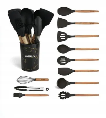 Produktbild von 12-teiliges Küchenutensilien-Set mit Ständer, Löffel & Zange