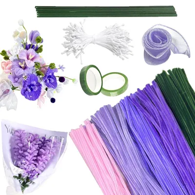Produktbild von Pfeifenreiniger Bastelset für Blumensträuße, 400 Stück, Pastellfarben, mit Blumendraht & Zubehör