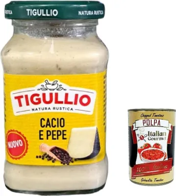 Produktbild von 12x Star Tigullio sugo Cacio und Pepe -Sauce mit Pecorino Romano Dop creme 185g + Italian Gourmet polpa 400g
