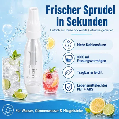 Produktbild von Tragbarer Sodabereiter 1L, 30 Sek., Ein-Knopf, PET/ABS, CO2-Kapseln n.i. – für Sprudel, DIY & Reise
