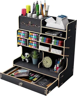 Immagine prodotto di Organizer da scrivania in legno per penne, matite e articoli da ufficio con base di ricarica