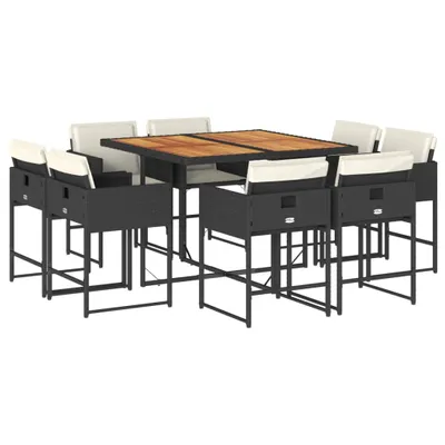 Produktbild von vidaXL 9-tlg. Garten-Essgruppe mit Kissen Schwarz Poly Rattan