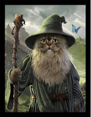 Produktbild von Vincent Hie - Gerahmtes Poster "Catdalf" PM8029 (30 cm x 40 cm) (Grün/Grau)