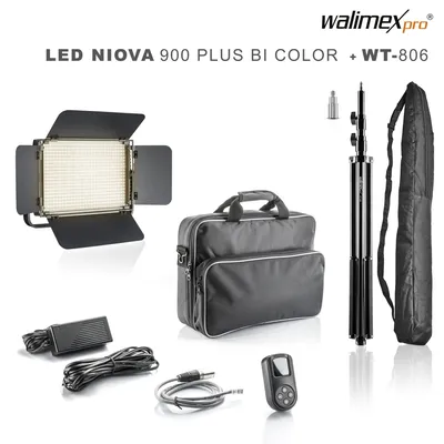 Obrázok produktu pre Walimex pro LED Niova 900 Plus Bi Colour so stojanom, stmievateľné panelové svetlo, stojan s tlmiacou pružinou, štúdiové svetlo s diaľkovým ovládaním (1022820)