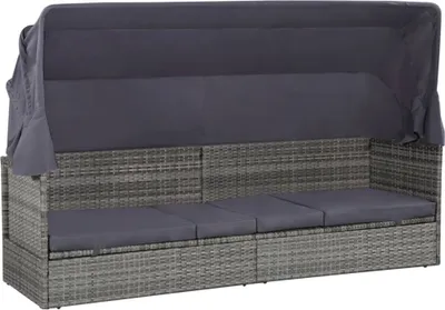 Image de The Living Store Lit de jardin avec baldaquin Gris 205×62 cm Poly rotin