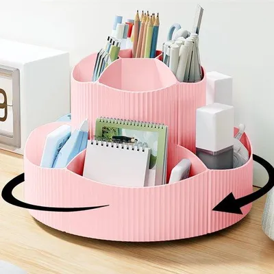 Produktbild von Drehbarer Stifthalter, 360° Büroorganizer, 11 Fächer, rosa, groß