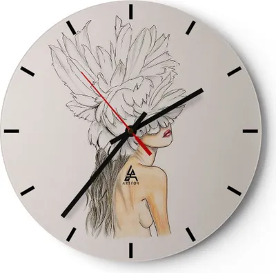 Produktbild von Wanduhr - Rund - Glasuhr - Mode Frau Zeichnung - 30x30cm - Schleichendes Uhrwerk - Lautlos - zum Aufhängen bereit - Dekoration Modern - Wanddekoration aus Glas - C3AR30x30-4873