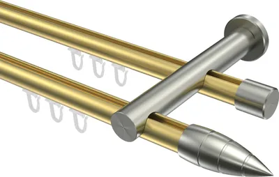 Produktbild von Interdeco Innenlaufstange / Gardinenstange mit Innenlauf Messing-Optik / Edelstahl-Optik, Typ Platon Samanto (Rillenpatrone), 20 mm Ø 2-läufig, 240 cm