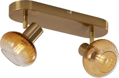 Produktbild von QAZQA - Modern Runde Deckenleuchte I Deckenlampe I Lampe I Leuchte Gold I Messing mit Bernsteinglas 2-flammig-flammig - Teddy I Wohnzimmer I Schlafzimmer - Metall Oval I Rund - LED geeignet E14