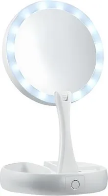 Obrázek produktu pro Skládací kosmetické zrcátko UNIQ s LED osvětlením a 10násobným zvětšením, oboustranné, bílé