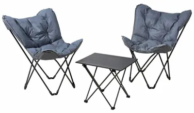 Image de HOWHOMELY | Table pliante - Table de camping - Gris - Lot de 3 - Ensemble de camping - Avec chaise - Pour le camping - Pratique