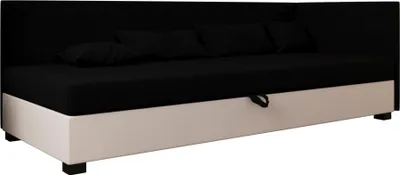 Produktbild von AURA SOFA Boxspringbett  BOB PLUS 90x195 Komplett-Set mit Bonell Matratze, Polsterbett mit Bettkästen - Hellbeige/Schwarz, SAWANA 01/14