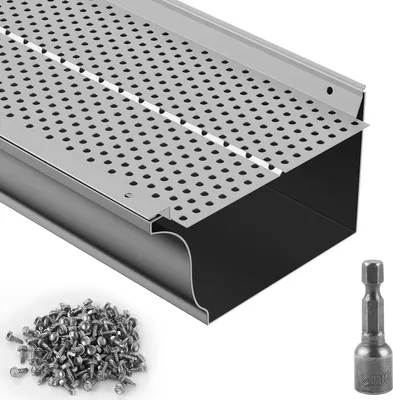 Image de Protection de gouttière VEVOR, largeur 152 mm, filtre à pales en aluminium, couverture de gouttière à faire soi-même, 26 pièces, longueur totale 264 cm, diamètre de trou 4 mm et épaisseur 0,5 mm. Protection de gouttière Raptor