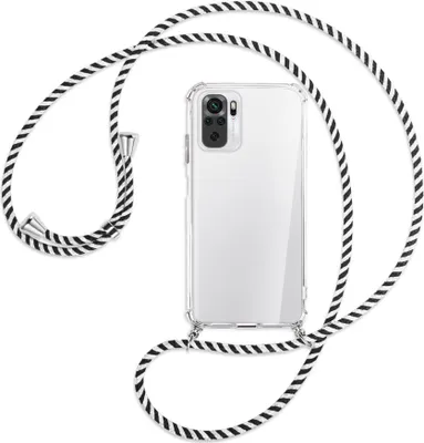 Produktbild von Handykette Backcover-Schutzhülle mit Band (Metall silberfarben) für Xiaomi Redmi Note 10 4G - schwarz/weiß gestreift
