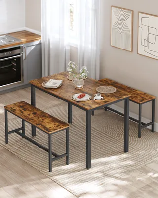 VASAGLE Esstisch, Küchentisch-Set mit 2 Bänken, 3er-Set, 110 x 70 x 75 cm, Vintagebraun-Schwarz