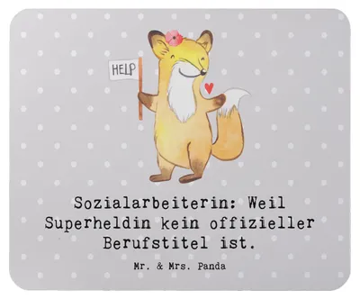 Produktbild von Mr. & Mrs. Panda Mauspad Sozialarbeiterin Heldin - Grau Pastell - Geschenk, mausteppich, Geschenke für Berufstätige, Vorbild, Berufsprodukte, laptop, personalisierte
