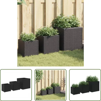 Immagine prodotto di The Living Store Fioriera 3 pezzi in Poly Rattan nero