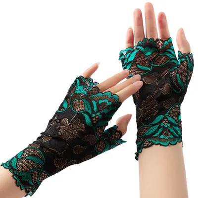 Produktbild von CHENGZI Handschuhe mit halbem Finger, ideal für Tanzaufführungen. Diese Handschuhe mit halbem Finger haben eine Manschette, die bis zum Handgelenk reicht. Perfekt für den Sommer und Herbst. Sonnenschutz für Frauen, geeignet zum Autofahren (grün)