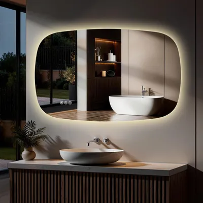 Produktbild von S'AFIELINA 95×60 cm Badspiegel mit Beleuchtung Oval LED spiegel mit Touch-Schalter, Dimmbar 3 Lichtfarbe Einstellbare, Beschlagfrei, Memory-Funktion