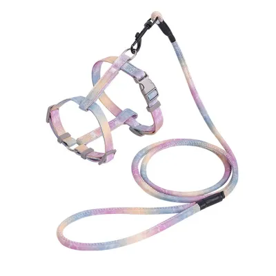 Produktbild von Katzenkabelbaum mit Leinen -Set -Gradientenfarbe weiche Polyester Anti -Schlupf -Schnalle -Hundeweste für Gehen im Freien (5,9-7,9 Zoll Nackengröße)