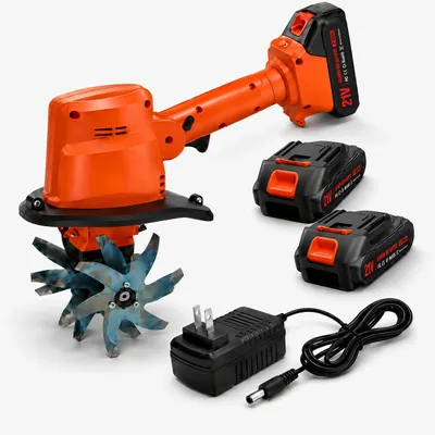 Produktbild von Multifunktionaler Mikro-Tiller, 100mm, elektrische Gartenfräse, 235 U/min, batteriebetriebener Rototiller für Gartenarbeit, 2 Akku und Ladegerät