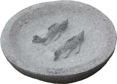 Produktbild von Vogeltränke Fische aus Granit für den Garten zudem Frostsicher Neu und Witterungsbeständig, HIBB-001-2