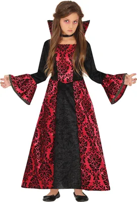 Immagine prodotto di Vampiro Halloween Bambini Costume Rosso Nero Mistico Elegante Tema Scuro Maniche Lunghe Colletto Speciale Design Inquietante Per Festa Carnevale, Taglia: 128/134 Colore: Nero