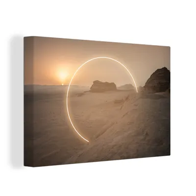 Produktbild von OneMillionCanvasses® - Leinwandbilder - 140x90 cm, Neonkreis auf felsiger Landschaft, Wandbilder Kunstdruck Wanddekoration