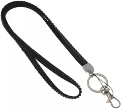 Produktbild von 1x SCHWARZ Schlüsselband Umhängeband Lanyard 10mm Karabinerhaken Ausweise Autoschlüssel Zugangskarten Strass Steine Bling Rhinestone