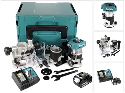 Obrázek produktu pro Akumulátorová multifunkční fréza Makita DRT 50 RM1J X2 18 V Li-Ion v balení Makpac včetně frézovacích modulů + 1x akumulátor 4.0 + nabíječka