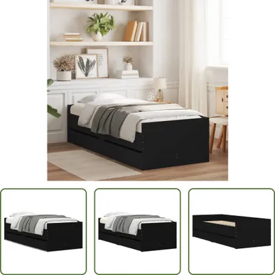 Image de The Living Store Lit avec tiroirs noir 75x190 cm