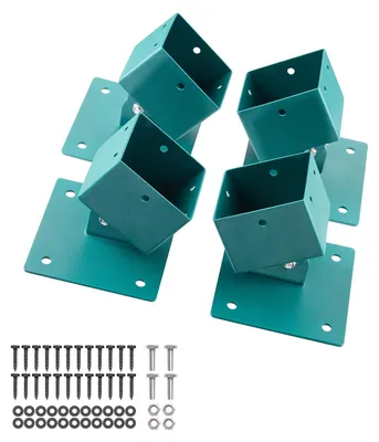 Image de SucceBuy : lot de 4 supports de balançoire réglables en acier inoxydable, supports de base pour structures de balançoire, pouvant supporter jusqu'à 567 kg, adaptés à des profilés de 91 x 91 mm, ancrages de balançoire à 45-60° pour plus de stabilité et de sécurité