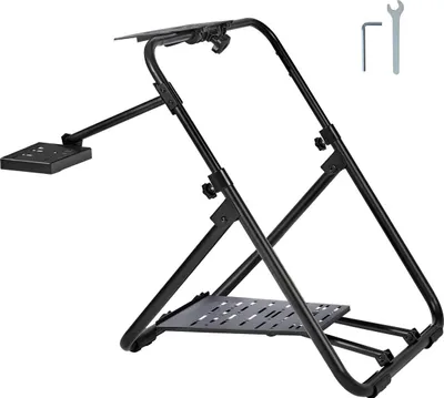 Obrázok produktu pre Skladací stojan na pretekárske volanty, výškovo nastaviteľná univerzálna základňa kompatibilná s volantmi a pedálmi Logitech a Thrustmaster, odolný rám, štandardné sedadlo GT/Formula, prenosný