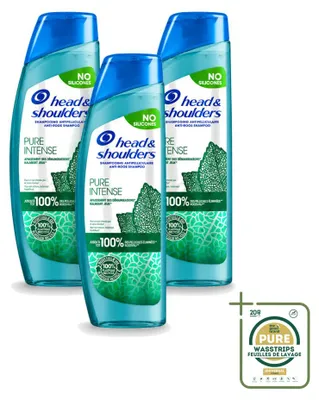 Image de 3 flacons de shampooing antipelliculaire Head & Shoulders Pure Intense - 250 ml - Lot de 3