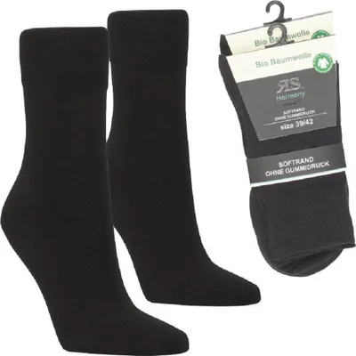 Produktbild von 2 Paar Socken Bio 98% Biobaumwolle Organic Damen Herren Socken o. Gummi 39-42 schwarz
