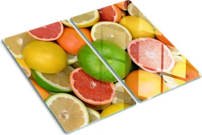 Produktbild von Tulup Glas-Herdabdeckplatte - 2x30x52cm - Glaskeramikkochfeld-Abdeckung Spritzschutz Zweiteilig Zitrusfrüchte
