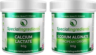 Produktbild von Special Ingredients Calciumlactat & Natriumalginat-Pulver 2 x 50 g - Molekularküche Set für Sphärifikation, Lebensmittelqualität