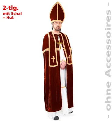 Produktbild von Bischofskostüm, Sankt Nikolaus, Gewand Weihnachtsmann, Bischofs Kostüm rotes Samtkostüm für Erwachsene