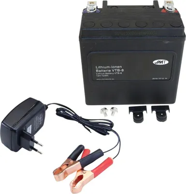 Produktbild von Lithium-Ionen-Batterie JMT VTB-8 V-Twin, 12 V 8 Ah, Pluspol links, DIN 51214 + Ladegerät