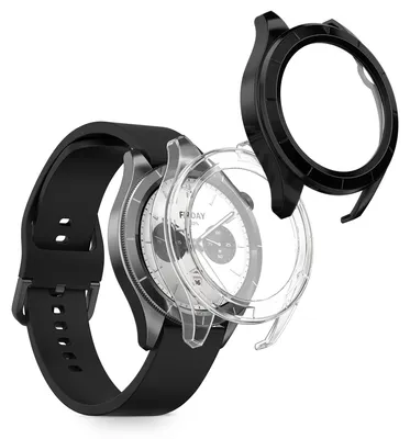 Produktbild von kwmobile 2x Glas Hülle für Xiaomi Watch S4 / Watch S4 eSIM Schutzhülle - Fullbody Fitnesstracker Case Set aus Glas - Transparent Schwarz