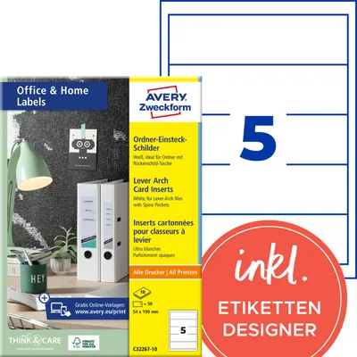 Obrázek produktu pro AVERY Zweckform C32267-10 50 AVERY Zweckform Einsteck-Rückenschilder weiß für 5,0 cm Rückenbreite