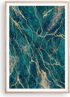 Produktbild von Gerahmtes Poster - Rahmen in heller Eiche - Abstraktion Gold Türkis - 70x100 cm - Wand Bild - Wanddeko - Wandbilder - Kunstposter - Wandposter - Bilderrahmen - Bilder - Kunstdruck - P2NPA70x100-4564
